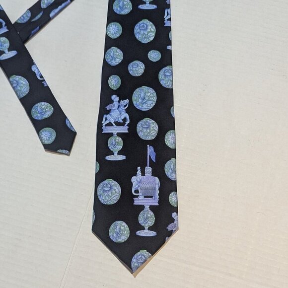 Leonard Paris Silk Tie 100% silk Blue Black - Picture 2 of 5